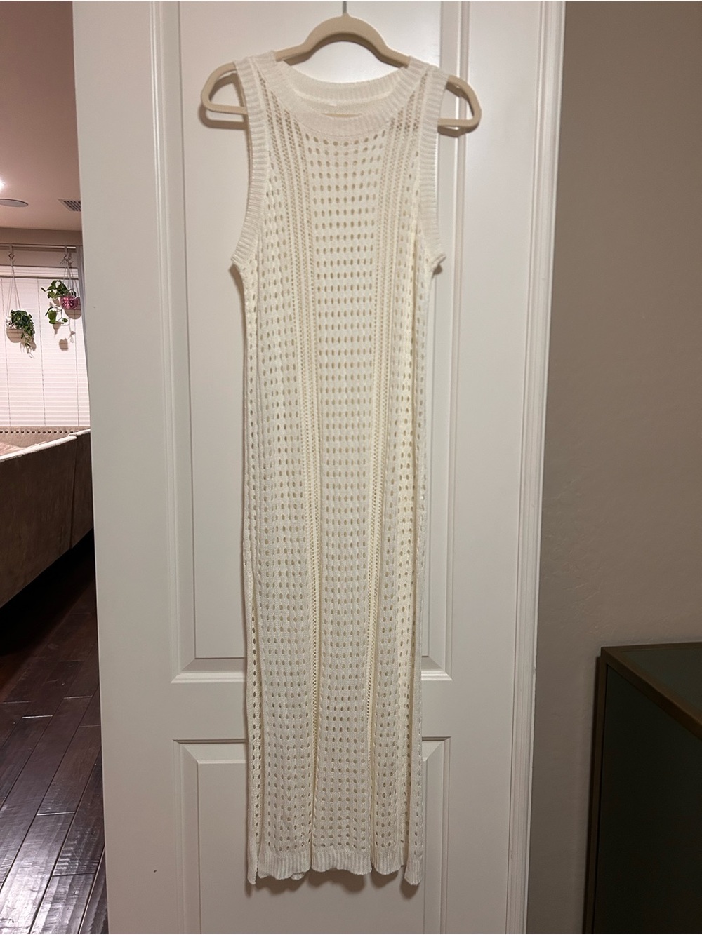 ☀️🍦🧉 Vintage Sexy Chic Sleeveless Cream Knit Maxi Dress High Side Slits🍦☀️🧉